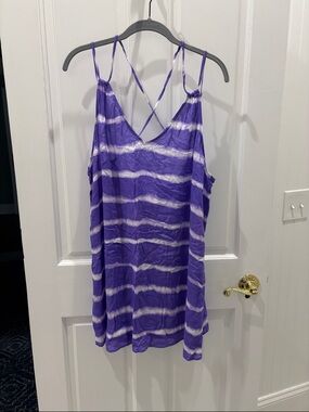 Xhilaration Purple & White Tie-Dye Strappy Swim Coverup